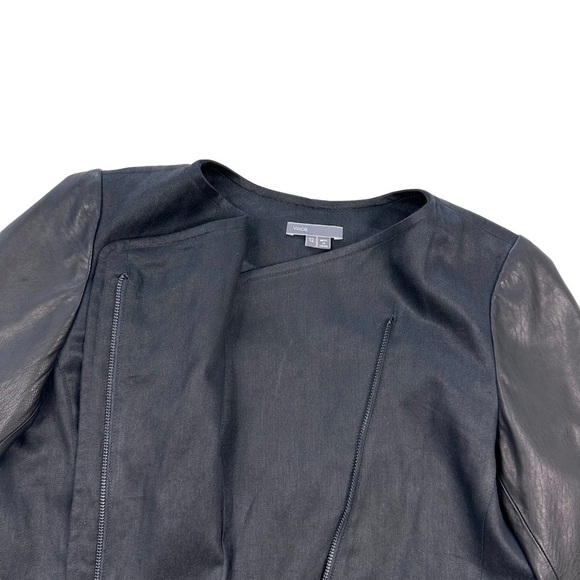 Vince genuine lamb leather sleeve jacket black coat asymmetric zip moto 12 - Picture 3 of 16